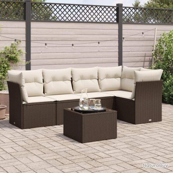 Salon de jardin avec coussins 6 pcs marron r�sine tress�e