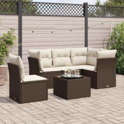 Salon de jardin avec coussins 6 pcs marron r&eacute;sine tress&eacute;e