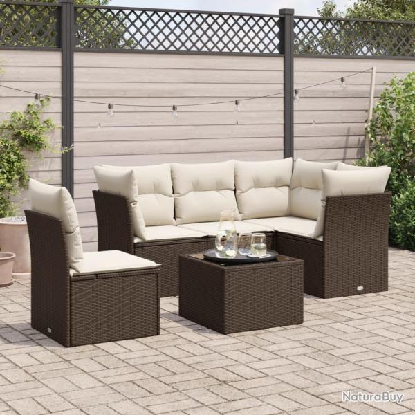 Salon de jardin avec coussins 6 pcs marron r�sine tress�e alsavelo