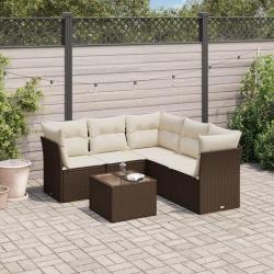 Salon de jardin avec coussins 6 pcs marron r&eacute;sine tress&eacute;e