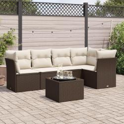 Salon de jardin avec coussins 6 pcs marron r&eacute;sine tress&eacute;e
