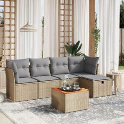 Salon de jardin avec coussins 6pcs m&eacute;lange beige r&eacute;sine tress&eacute;e