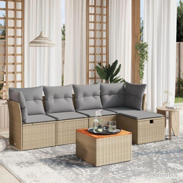 Salon de jardin avec coussins 6pcs m�lange beige r�sine tress�e