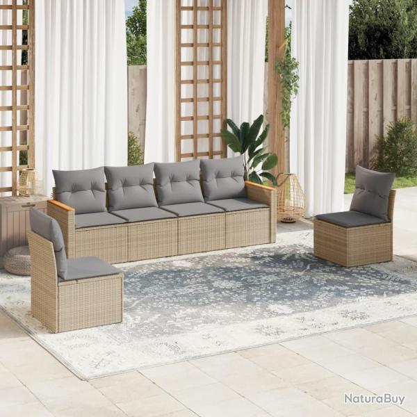 Salon de jardin avec coussins 6pcs m�lange beige r�sine tress�e