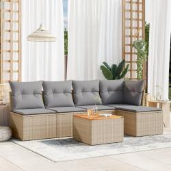 Salon de jardin avec coussins 6pcs m&eacute;lange beige r&eacute;sine tress&eacute;e