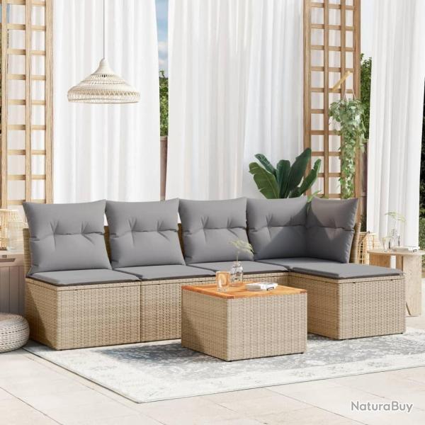 Salon de jardin avec coussins 6pcs m�lange beige r�sine tress�e