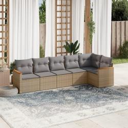 Salon de jardin avec coussins 6pcs m&eacute;lange beige r&eacute;sine tress&eacute;e