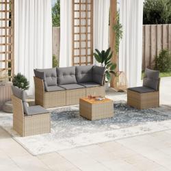 Salon de jardin avec coussins 6pcs m&eacute;lange beige r&eacute;sine tress&eacute;e