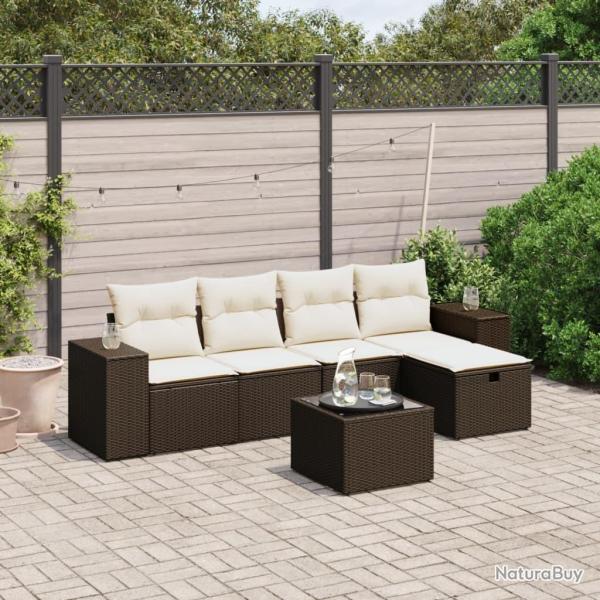 Salon de jardin avec coussins 6 pcs marron r�sine tress�e