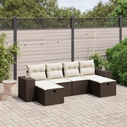 Salon de jardin avec coussins 6 pcs marron r&eacute;sine tress&eacute;e alsavelo