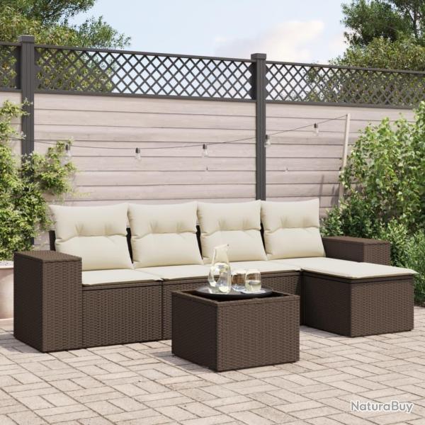 Salon de jardin avec coussins 6 pcs marron r�sine tress�e