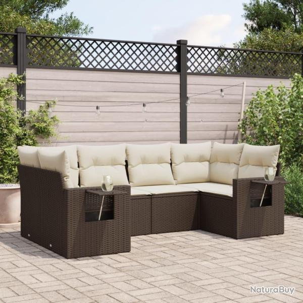 Salon de jardin avec coussins 6 pcs marron r�sine tress�e
