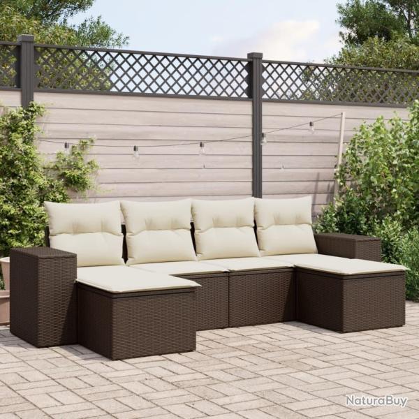 Salon de jardin avec coussins 6 pcs marron r�sine tress�e