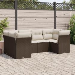Salon de jardin avec coussins 6 pcs marron r&eacute;sine tress&eacute;e alsavelo
