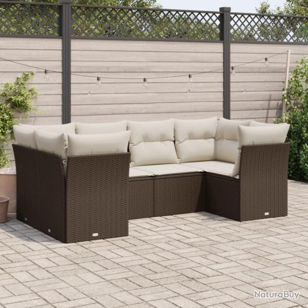 Salon de jardin avec coussins 6 pcs marron r�sine tress�e