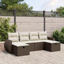 Salon de jardin avec coussins 6 pcs marron r&eacute;sine tress&eacute;e alsavelo
