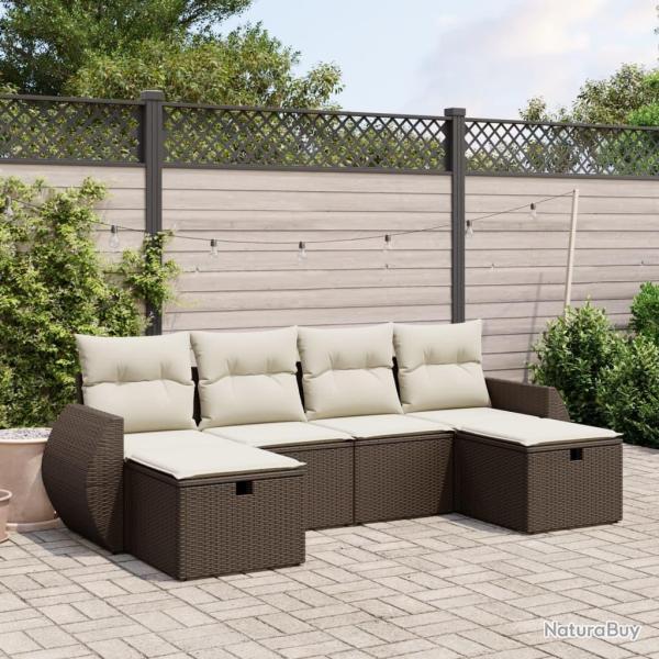 Salon de jardin avec coussins 6 pcs marron r�sine tress�e alsavelo