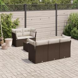 Salon de jardin avec coussins 6 pcs marron r&eacute;sine tress&eacute;e alsavelo