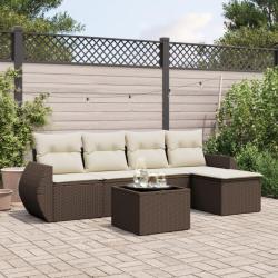Salon de jardin avec coussins 6 pcs marron r&eacute;sine tress&eacute;e alsavelo