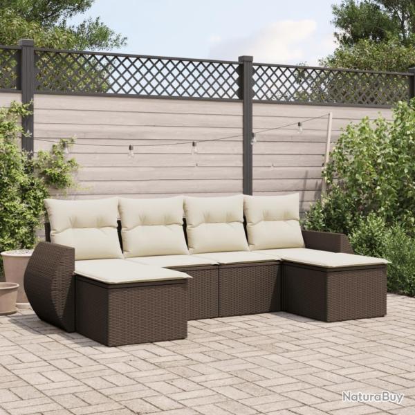Salon de jardin avec coussins 6 pcs marron r�sine tress�e