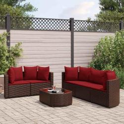Salon de jardin avec coussins 6 pcs marron r&eacute;sine tress&eacute;e