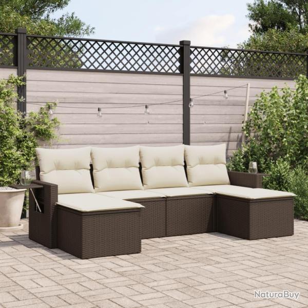Salon de jardin avec coussins 6 pcs marron r�sine tress�e