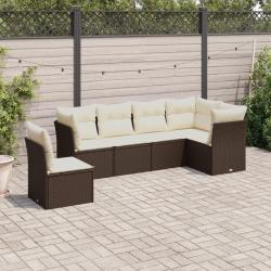 Salon de jardin avec coussins 6 pcs marron r&eacute;sine tress&eacute;e alsavelo