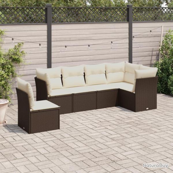 Salon de jardin avec coussins 6 pcs marron r�sine tress�e alsavelo