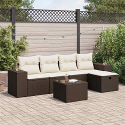 Salon de jardin avec coussins 6 pcs marron r&eacute;sine tress&eacute;e alsavelo