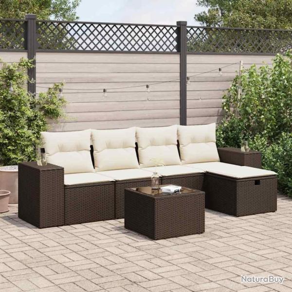 Salon de jardin avec coussins 6 pcs marron r�sine tress�e alsavelo