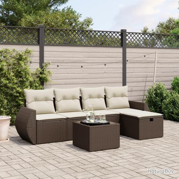 Salon de jardin avec coussins 6 pcs marron r�sine tress�e