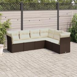 Salon de jardin avec coussins 6 pcs marron r&eacute;sine tress&eacute;e alsavelo