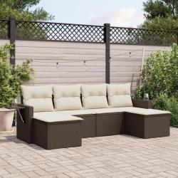 Salon de jardin avec coussins 6 pcs marron r&eacute;sine tress&eacute;e alsavelo