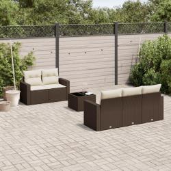 Salon de jardin avec coussins 6 pcs marron r&eacute;sine tress&eacute;e