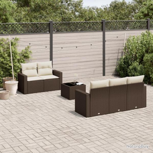 Salon de jardin avec coussins 6 pcs marron r�sine tress�e