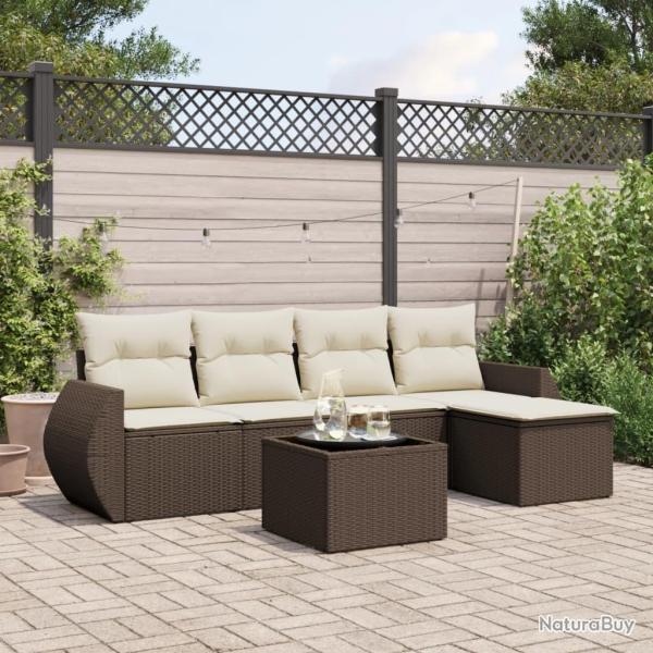 Salon de jardin avec coussins 6 pcs marron r�sine tress�e