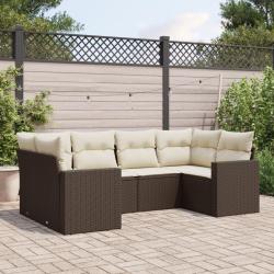Salon de jardin avec coussins 6 pcs marron r&eacute;sine tress&eacute;e