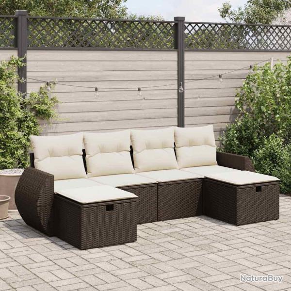 Salon de jardin avec coussins 6 pcs marron r�sine tress�e alsavelo