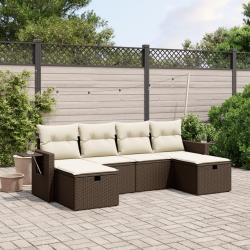Salon de jardin avec coussins 6 pcs marron r&eacute;sine tress&eacute;e alsavelo