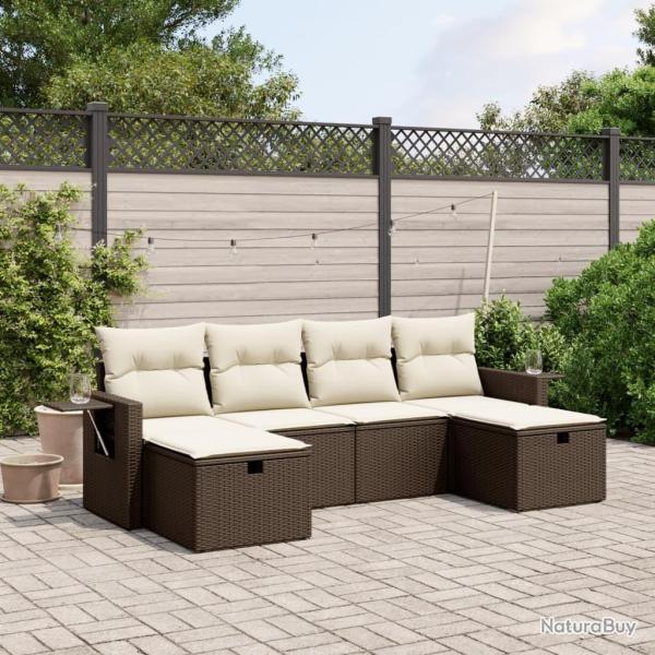 Salon de jardin avec coussins 6 pcs marron r�sine tress�e alsavelo