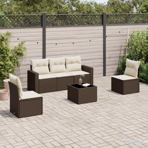 Salon de jardin avec coussins 6 pcs marron r�sine tress�e alsavelo