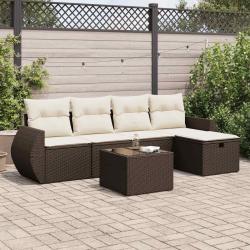 Salon de jardin avec coussins 6 pcs marron r&eacute;sine tress&eacute;e alsavelo