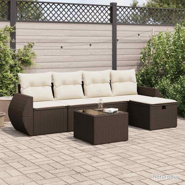 Salon de jardin avec coussins 6 pcs marron r�sine tress�e