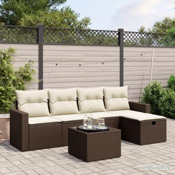 Salon de jardin avec coussins 6 pcs marron r�sine tress�e