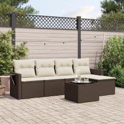 Salon de jardin avec coussins 6 pcs marron r&eacute;sine tress&eacute;e alsavelo