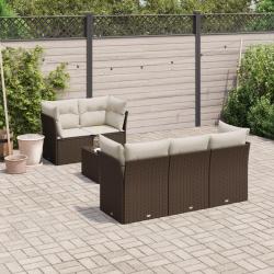 Salon de jardin avec coussins 6 pcs marron r&eacute;sine tress&eacute;e alsavelo