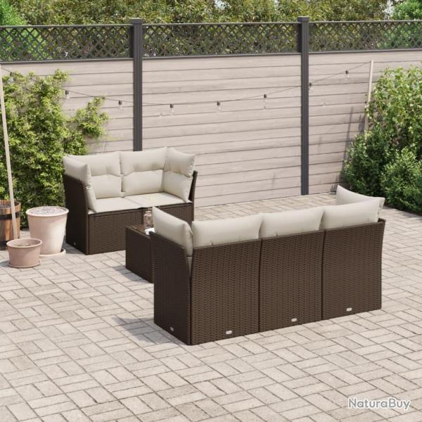 Salon de jardin avec coussins 6 pcs marron r�sine tress�e