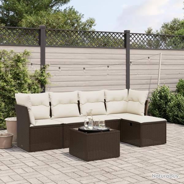 Salon de jardin avec coussins 6 pcs marron r�sine tress�e alsavelo