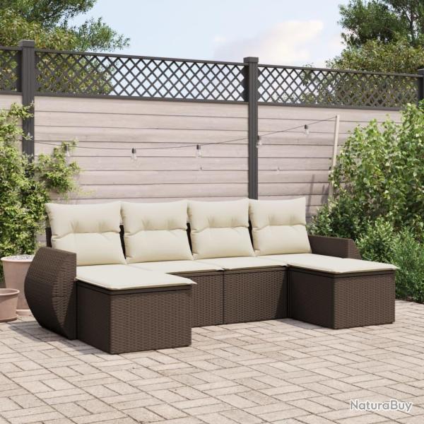 Salon de jardin avec coussins 6 pcs marron r�sine tress�e alsavelo