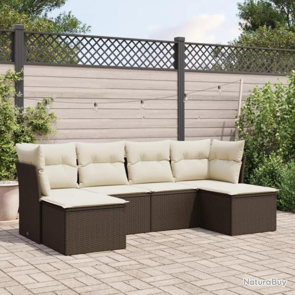 Salon de jardin avec coussins 6 pcs marron r�sine tress�e alsavelo